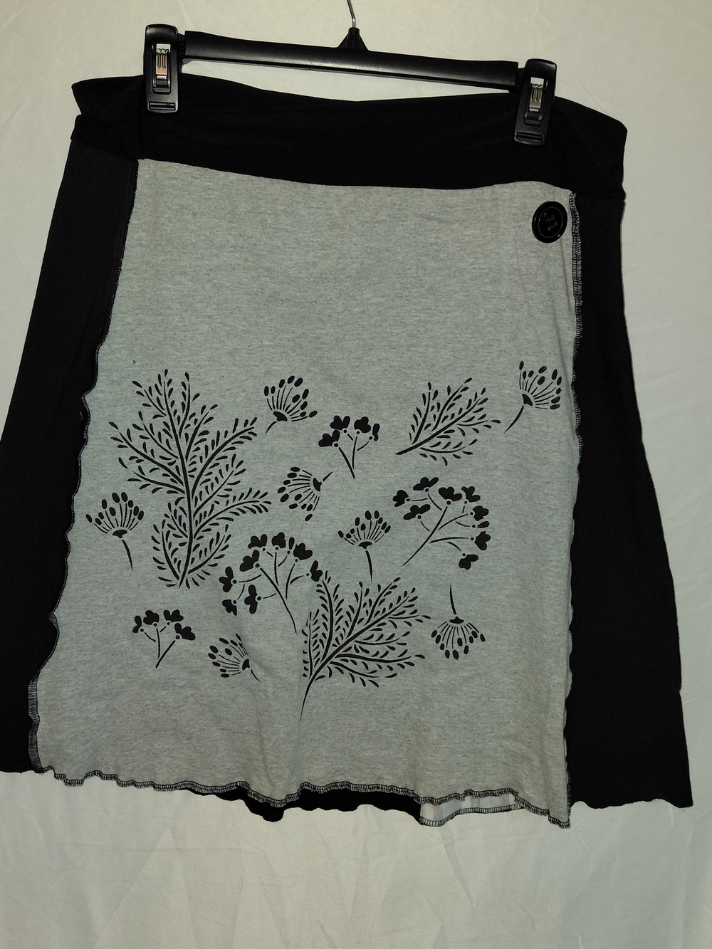 Black & Gray Floral A-Line Skirt with Button Detail #2304